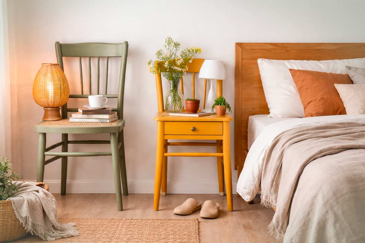 Arredi fai da te: vecchie sedie che diventano comodini moderni