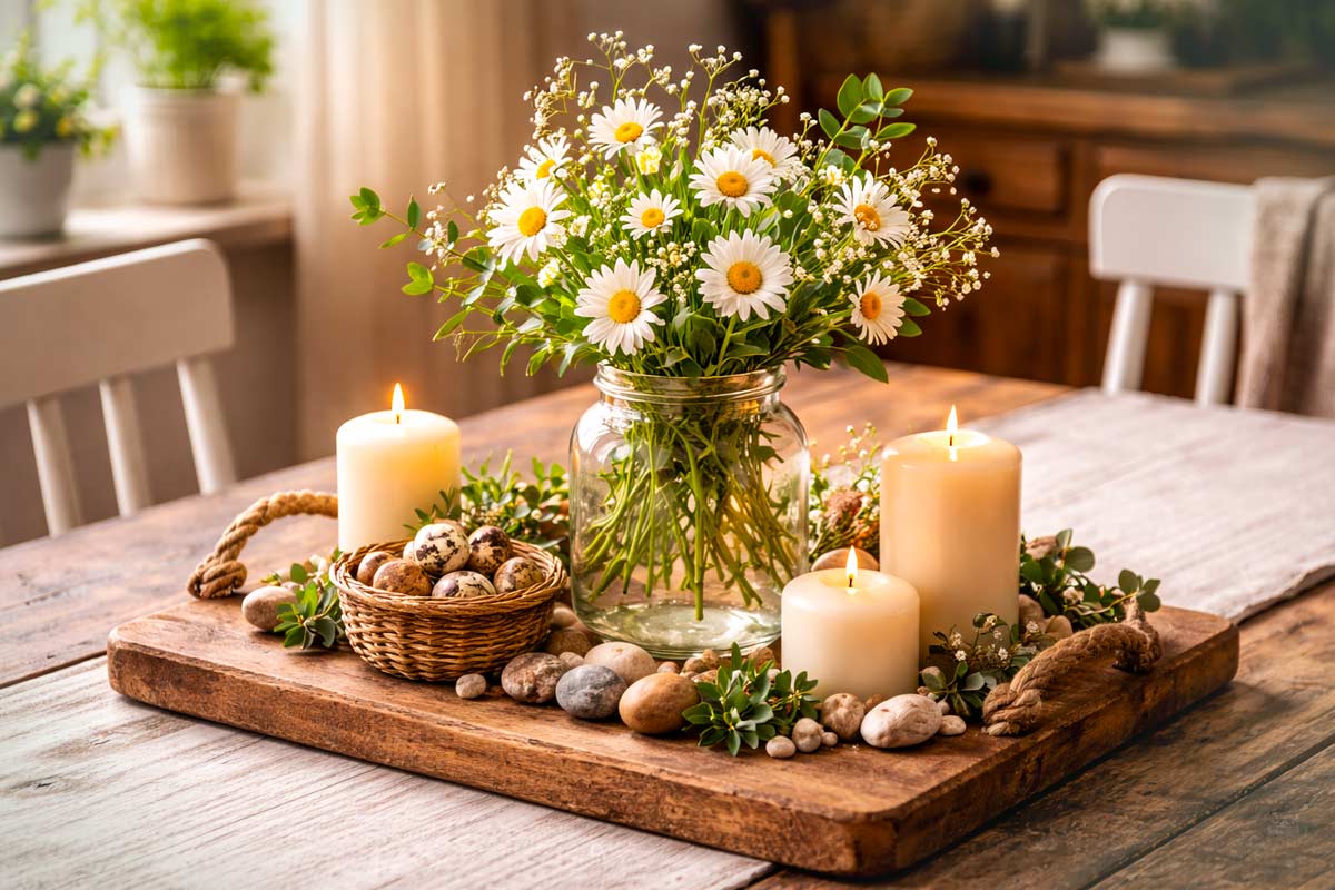 Base per centrotavola con vecchio tagliere.