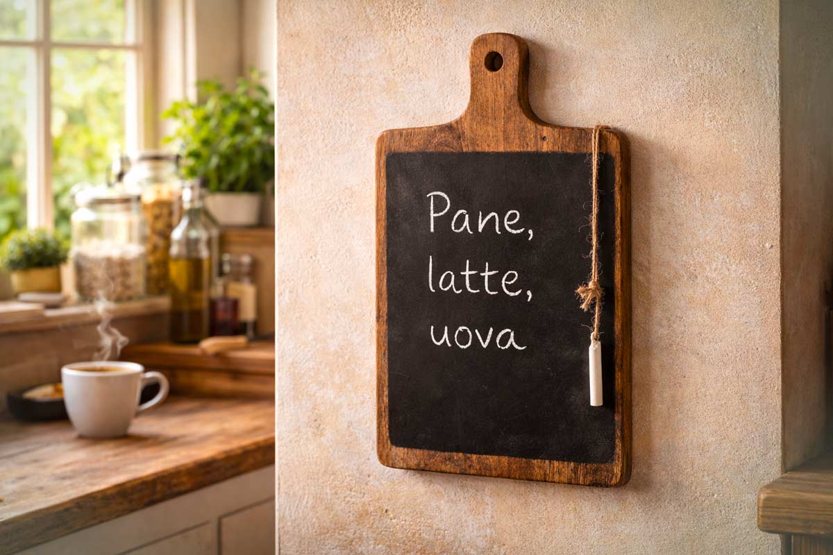 Lavagna da cucina fai da te con un vecchio tagliere riciclato.